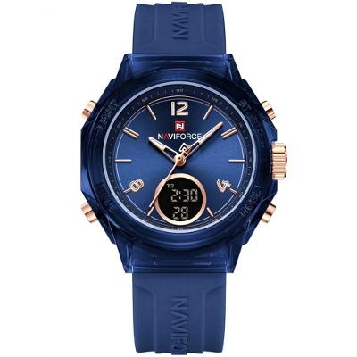 Relógio Feminino Display Duplo Design Fashion Retro De Quartzo Mostrador Redondo Luminoso Azul Marinho