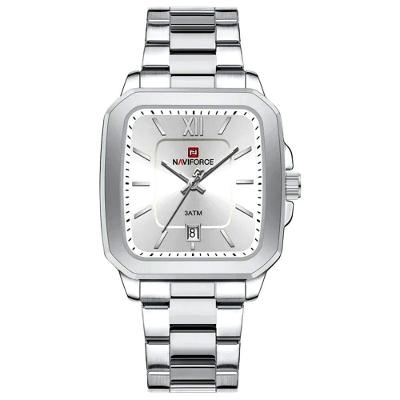 Relógio De Quartzo Masculino Casual Mostrador Quadrado Em Aço Inoxidável Impermavel Branco