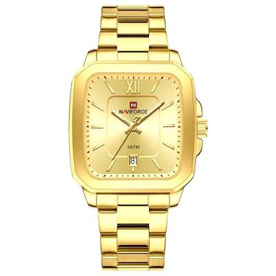 Relógio De Quartzo Masculino Casual Mostrador Quadrado Em Aço Inoxidável Impermavel Dourado