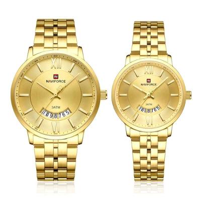Relogio De Pulso Conjunto Casal Em Aço Inoxidável De Quartzo Design Casual Impermeavel 3atm Dourado