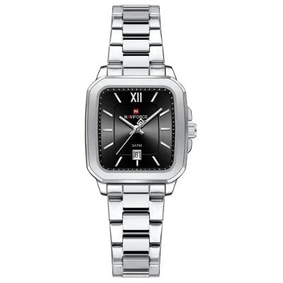 Relógio De Quartzo Feminino Casual Mostrador Quadrado Pulseira Em Aço Inoxidável Impermeavel Preto