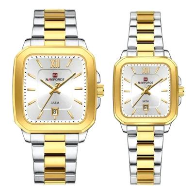 Relogios De Pulso Analógico Conjunto De Casal Em Aço Inoxidavel Design Quadrado Impermeavel Prata Dourado