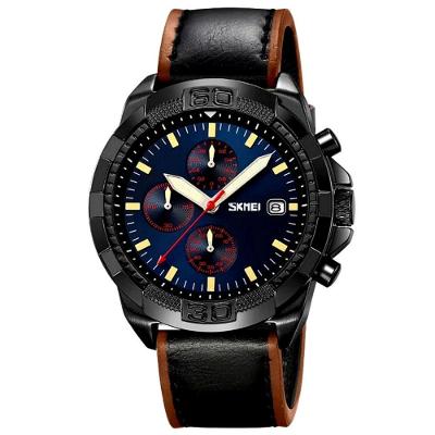 Relógio De Quartzo Masculino Pulseira De Couro Genuíno Multifuncional 3atm Impermeável Azul