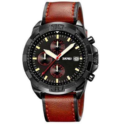 Relógio De Quartzo Masculino Pulseira De Couro Genuíno Multifuncional 3atm Impermeável Marrom
