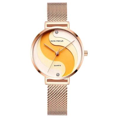 Relógio De Quartzo Feminino Display Analógico De Malha Em Aço Inoxidavel Impermeavel Rose