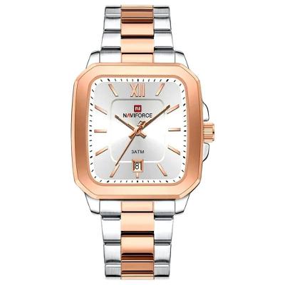 Relógio De Quartzo Masculino Casual Mostrador Quadrado Em Aço Inoxidável Impermavel Prata Rose