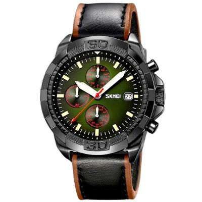 Relógio De Quartzo Masculino Pulseira De Couro Genuíno Multifuncional 3atm Impermeável Verde