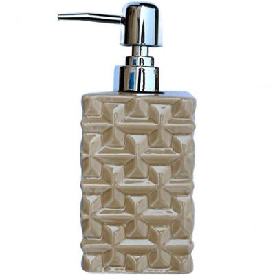 Saboneteira Liquida Banheiro Cerâmica Bege E Prata De 350ml