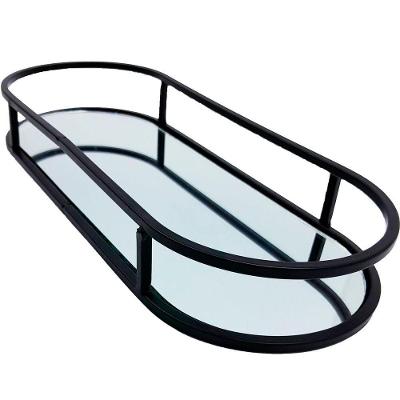 Bandeja Espelhada Oval Metal Preto Lavabo Multiuso 30x12cm