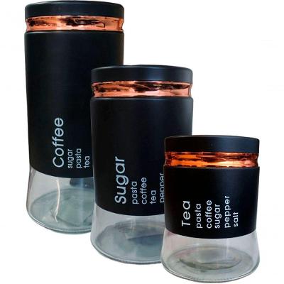 Kit 3 Potes Hermético Tea Sugar Coffee Pequeno Médio Grande