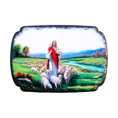 Quadro Mesa Colecionável Jesus Cristo Campo Ovelhas 20x14cm