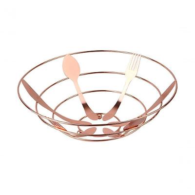 Fruteira Mesa Aramada Metalizada Inoxidável Rose Gold 28cm