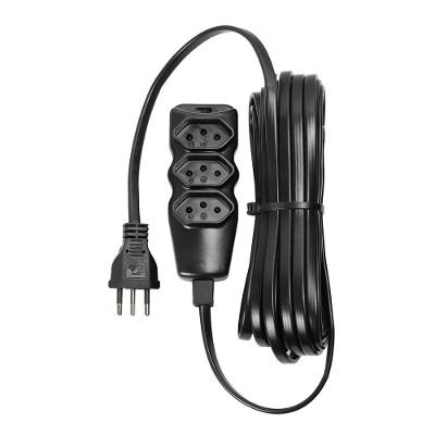 Extensão Elétrica 3 Tomadas Pp Plano 3x0,75 10m Preta