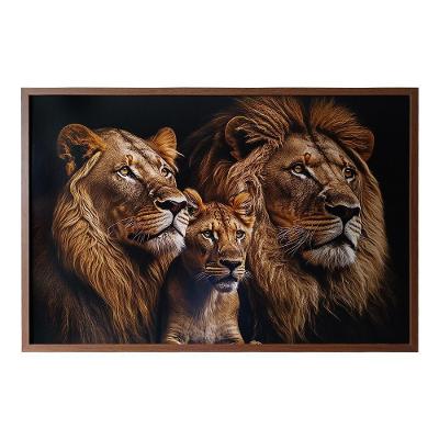 Quadro Decorativo Leões Moldura Cx Alta 100x66 Titulo Moldura Madeira