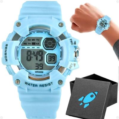 Relogio Digital Infantil Menino Criança Silicone + Caixa Original Azul Bebe Cronometro Esportivo