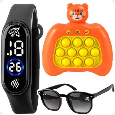 Relogio Infantil Digital + Oculos Sol Prova Dagua Presente Criança Original Laranja Anti-stress
