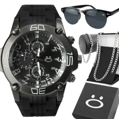 Relogio Aço Preto + Caixa + Oculos Sol Ajustavel Black Piano Qualidade Premium Original Ponteiro