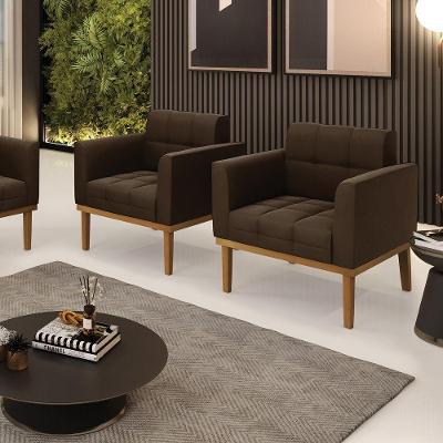 Kit 2 Poltronas Decorativas Pés Fixo Em Madeira Castanho Suede Marrom 19