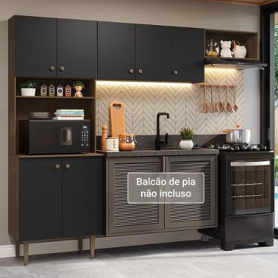 Armário De Cozinha Compacta 235cm Rustic/preto Gourmet Madesa Xa03 Rustic/preto