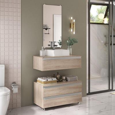 Conjunto De Gabinete Banheiro Creta 80cm (gabinete+cuba+espelheira) Madeirado Inteiro