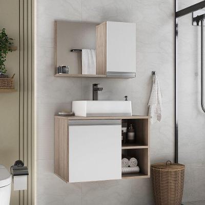 Conjunto Gabinete Banheiro Virtus 60cm - Gabinete + Cuba + Espelheira Madeirado Branco