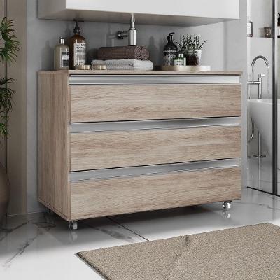 Gabinete Banheiro Rodinhas Joia 80cm 03 Gavetas Madeirado Inteiro