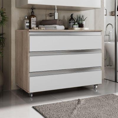 Gabinete Banheiro Rodinhas Joia 80cm 03 Gavetas Madeirado Branco