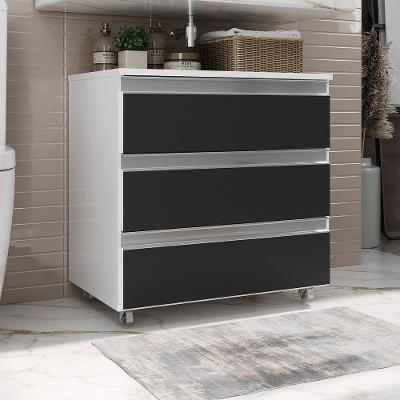 Gabinete Banheiro Rodinhas Joia 60cm 03 Gavetas Branco Preto