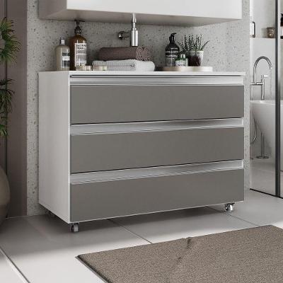 Gabinete Banheiro Rodinhas Joia 80cm 03 Gavetas Branco Cinza