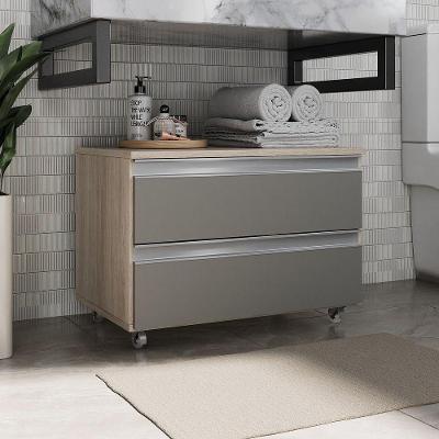 Gabinete Banheiro Rodinhas Joia 60cm 02 Gavetas Madeirado Cinza