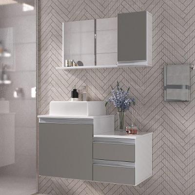Conjunto Gabinete Banheiro Cross 80 (gabinete+espelheira+cuba) Branco Cinza