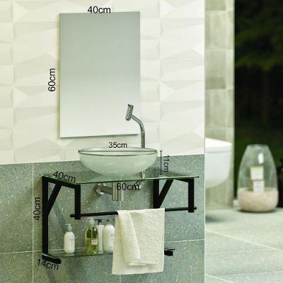 Gabinete Para Banheiro Vidro Glass 60cm Com Cuba Preto - Cuba Incolor
