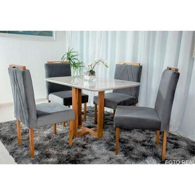 Mesa de Jantar Lisy com 4 Cadeiras Safira Móveis Mundial Mel/Cinza