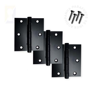 Kit 3 Dobradiças Pretas C-reto Inox Com Rolamento 3 X 2 ½