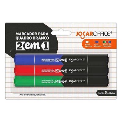 Kit 3 Pincel Marcador Quadro Branco 2 Em 1 Jocar Office
