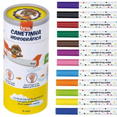 Canetinha Hidrográfica Ultra Lavável Tubo Com 12 Cores Brw