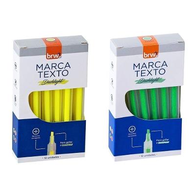 2 Caixas Marca Texto Fluorescente Transparente 12 Unidades Brw Amarelo E Verde