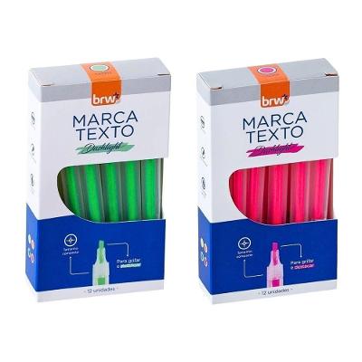 2 Caixas Marca Texto Fluorescente Transparente 12 Unidades Brw Verde E Rosa