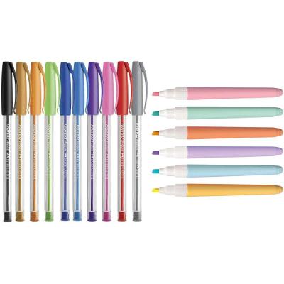 Kit Caneta Trilux Com 10 Cores + 6 Marca Texto Pastel Lumini Lite