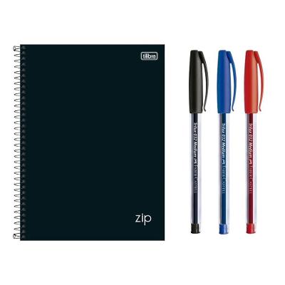 Kit 1 Caderno Espiral Universitário 1 Matéria 80 Folhas Zip + 3 Canetas Esferográfica Trilux
