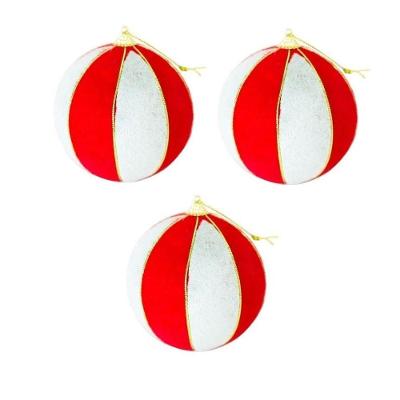 Conjunto Com 03 Bolas Camurça Vermelho E Verde Com Linhas Douradas 10cm Ht9225 - Master Christmas Verde Claro