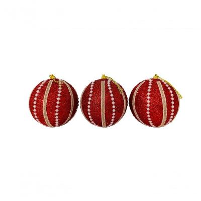 Conjunto Com 03 Bolas Vermelhas Com Detalhes Em Branco 10cm