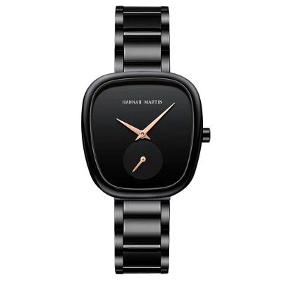 Relógio De Pulso De Quartzo Oval Estilo Minimalista Feminino Em Aço Inoxidavel Preto