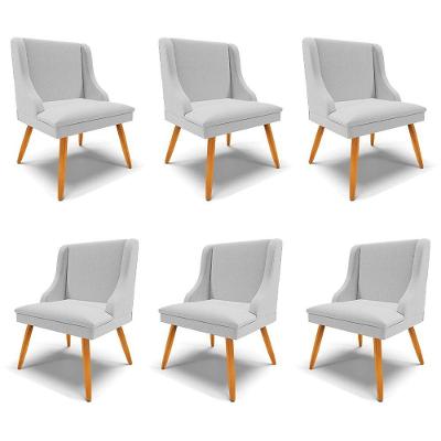 Kit 6 Cadeiras Decorativas Sala De Jantar Pés Palito De Madeira Firenze Linho Cinza/natural G19 - Gran Belo