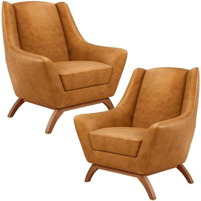 Kit 02 Poltronas Decorativa Fixa Base De Madeira Castanho Juliet D02 Couríssimo Whisky B-90 - Lyam Decor