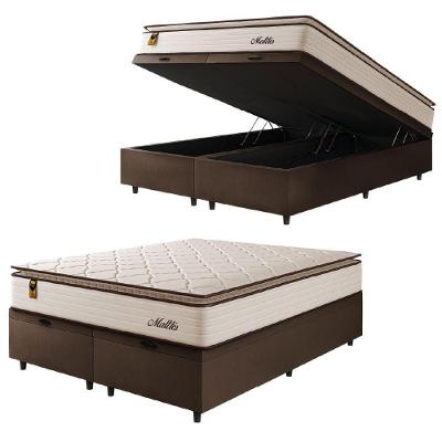 Cama Box Baú Casal King Colchão Molas Ensacadas Com Pillow Malttês 193x203x69cm Suede Cáqui Hellen Bege