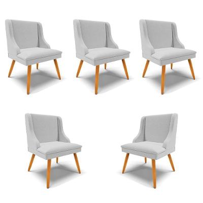 Kit 5 Cadeiras Decorativas Sala De Jantar Pés Palito De Madeira Firenze Linho Cinza/natural G19 - Gran Belo