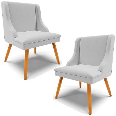 Kit 2 Cadeiras Decorativas Sala De Jantar Pés Palito De Madeira Firenze Linho Cinza/natural G19 - Gran Belo