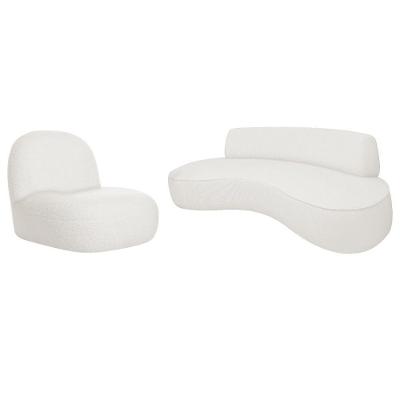 Sofá Curvo 180cm 3 Lugares E 1 Poltrona Amsterdã Bouclé Amarena Móveis Branco