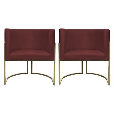 Kit 2 Poltronas Decorativa Recepção Luna Suede Cores Base De Ferro Champagne Bordô Suede